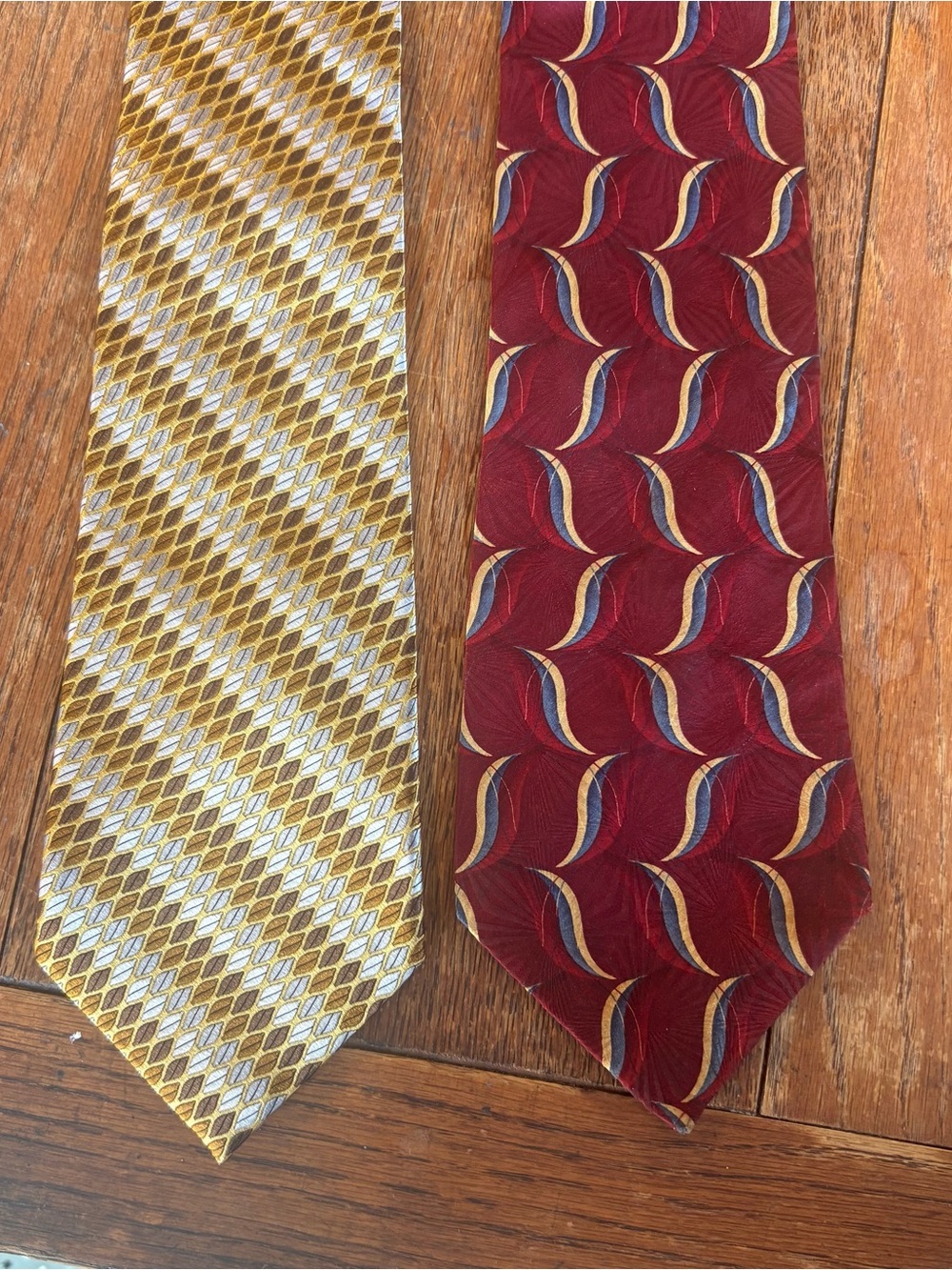 Classic Men's Gold and Burgundy Patterned Ties set of two